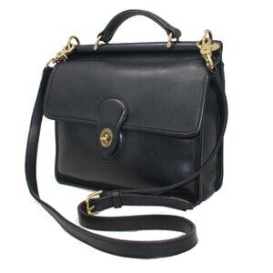 Coach Willis Bag Style 9927 in Black Leather, 90's Top-Handle Satchel Messenger